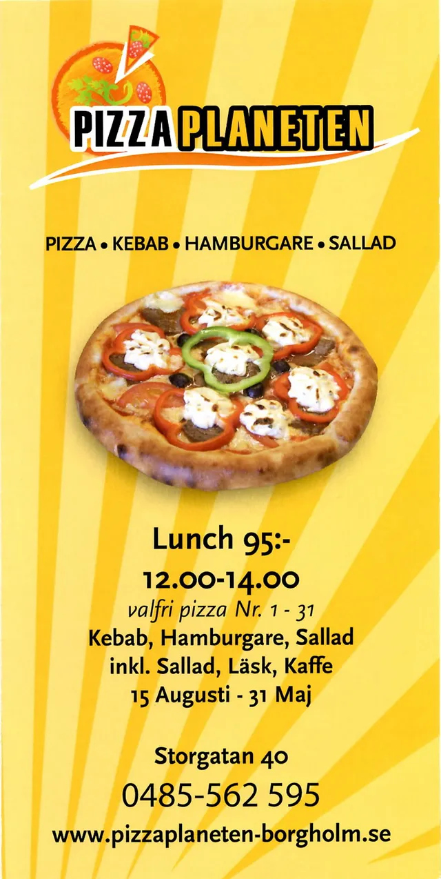 Menyn för Pizza Planeten, Borgholm
