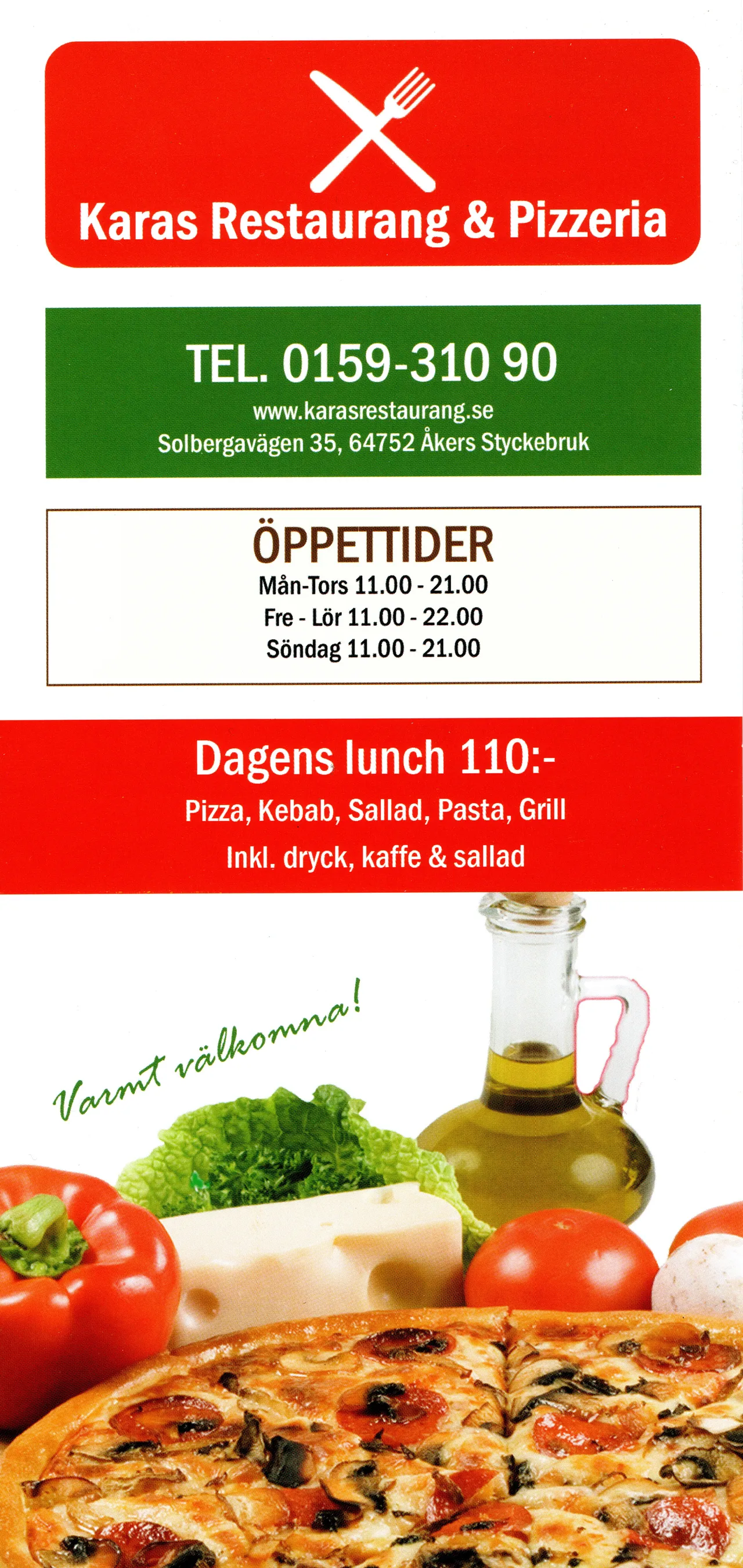 Bild på menyn för Karas Restaurang & Pizzeria, Strängnäs