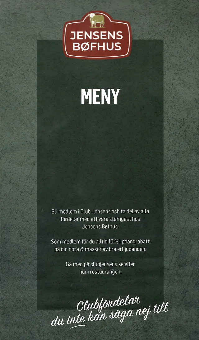 Menyn för Jensens Bofhus, Göteborg