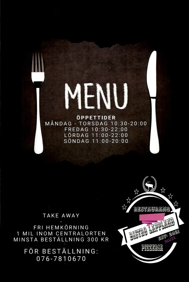 Menyn för Bistro lappland, Kalix