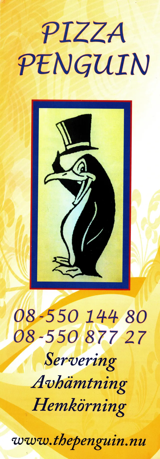 Menyn för Pizza Penguin, Södertälje