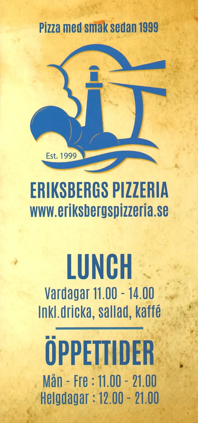 Bild på menyn för Eriksbergs Pizzeria, Göteborg