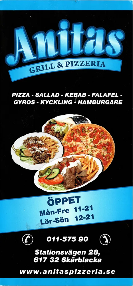 Menyn för Anitas Grill & Pizzeria, Norrköping