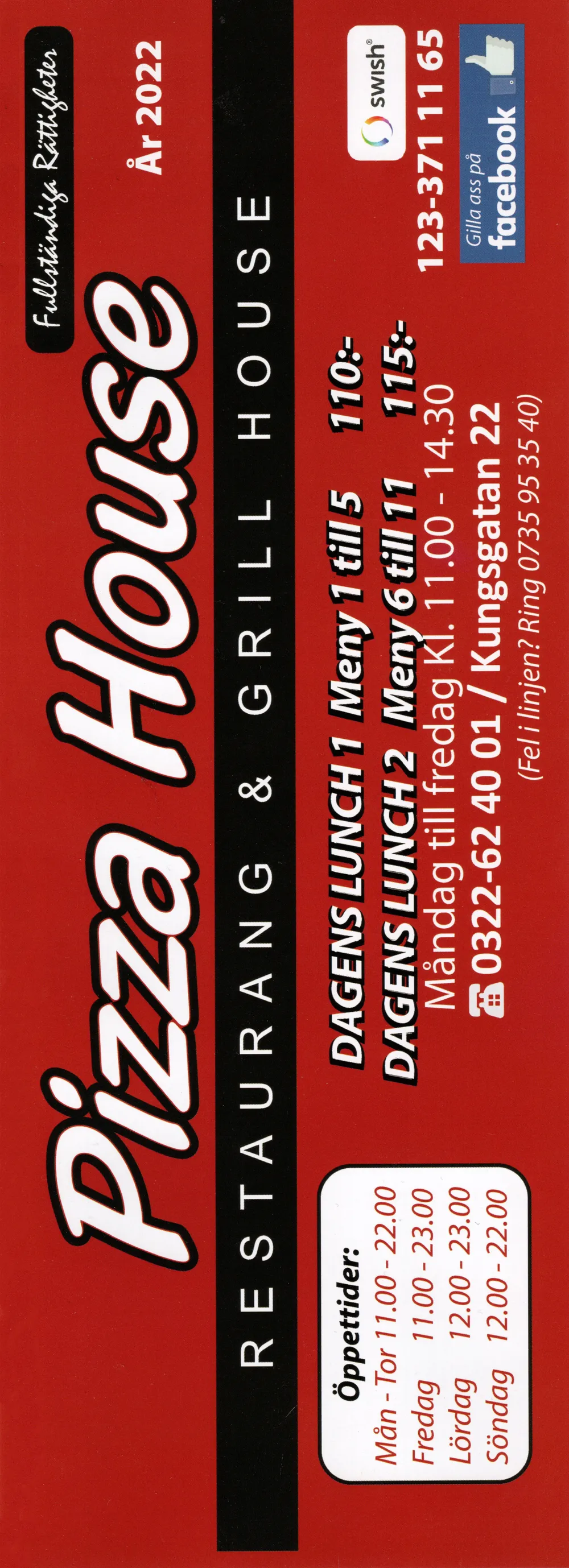 Bild på menyn för Pizza House, Vårgårda