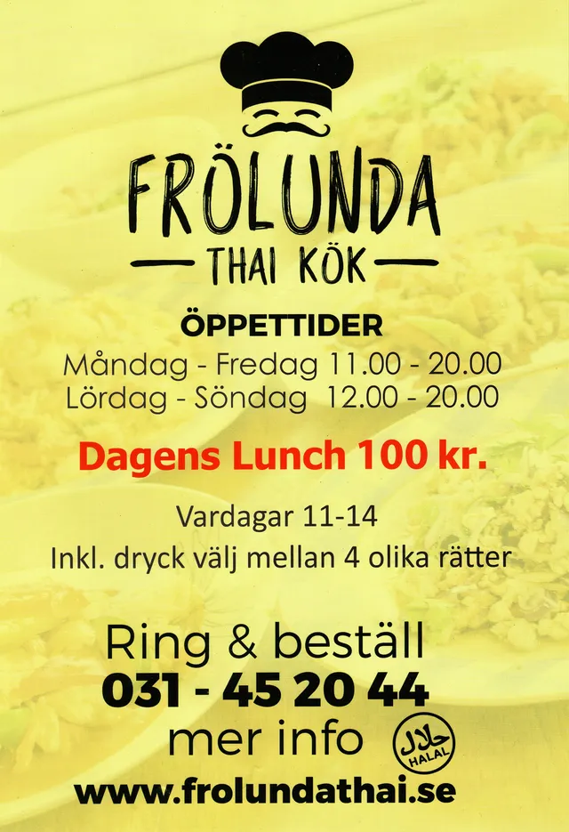 Menyn för Frölunda Thai Kök, Göteborg