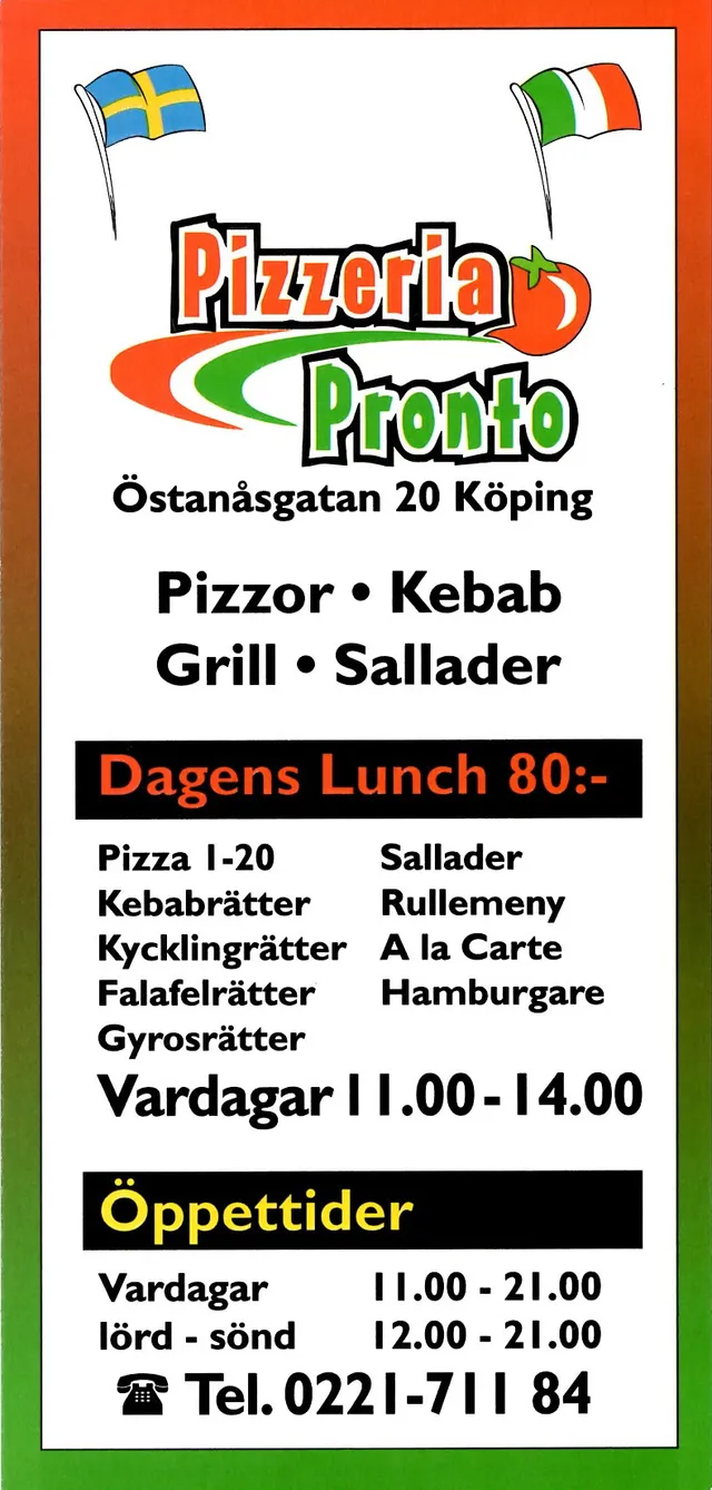 Menyn för Pronto, Köping