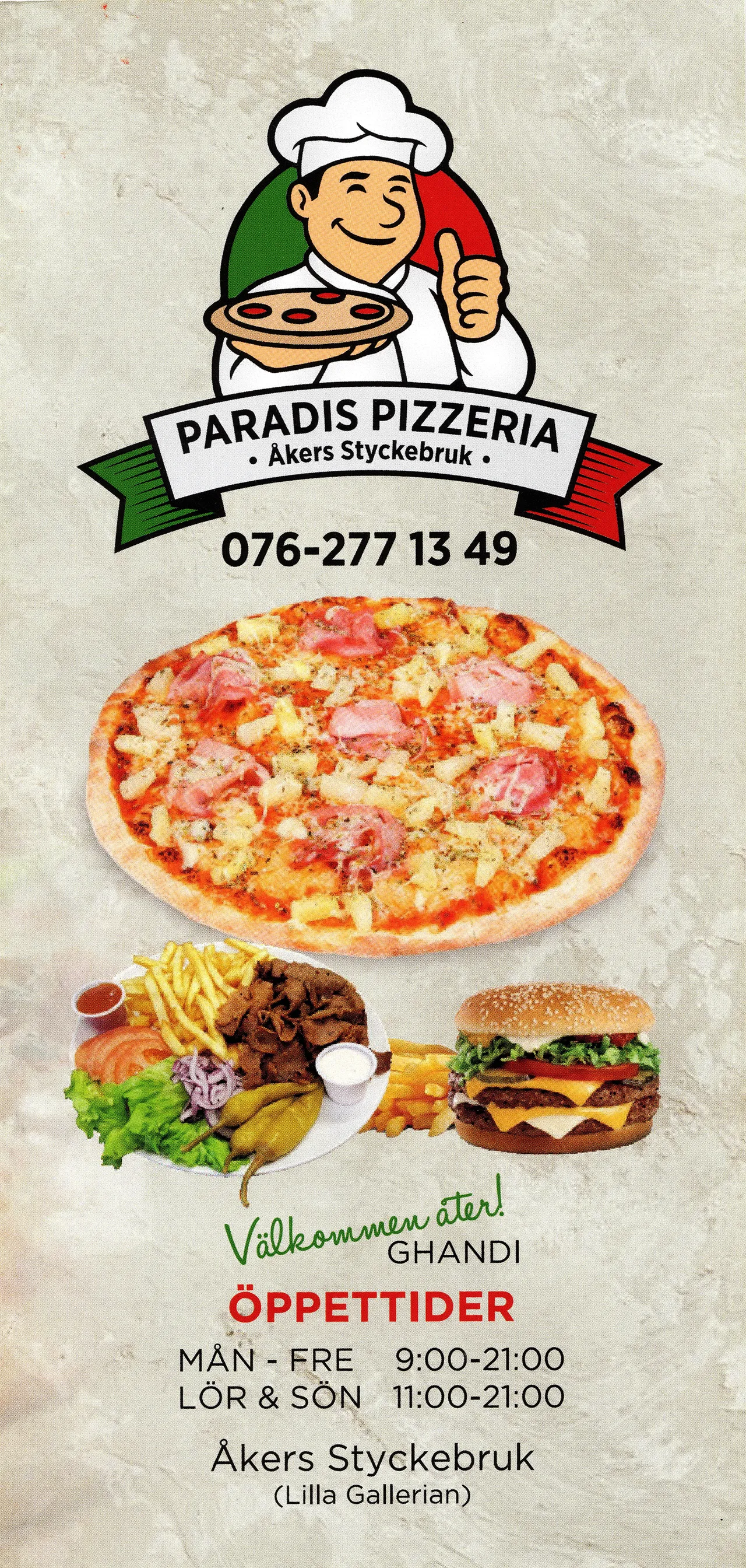 Bild på menyn för Paradis Pizzeria, Strängnäs