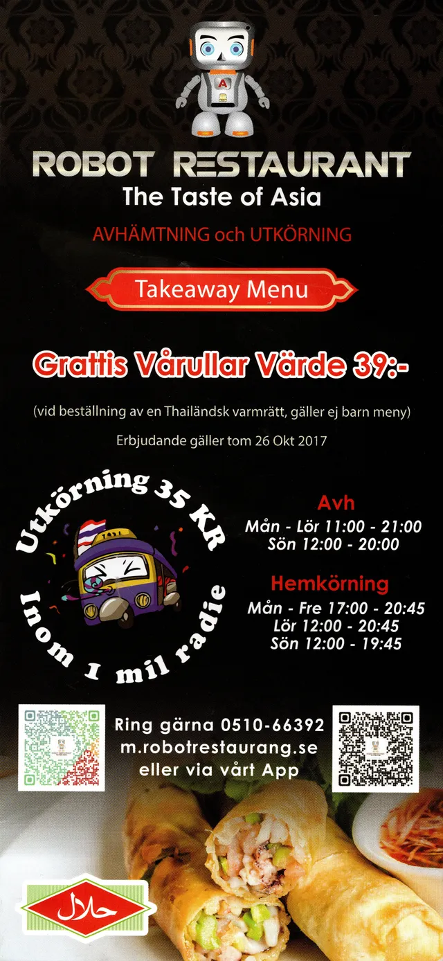 Menyn för Robot Restaurant, Lidköping