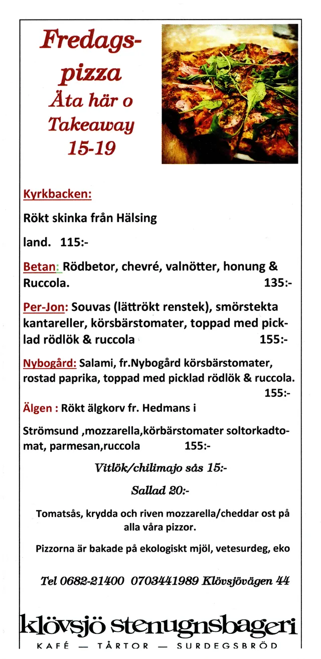 Menyn för Klövsjö Stenugnsbageri, Klövsjö