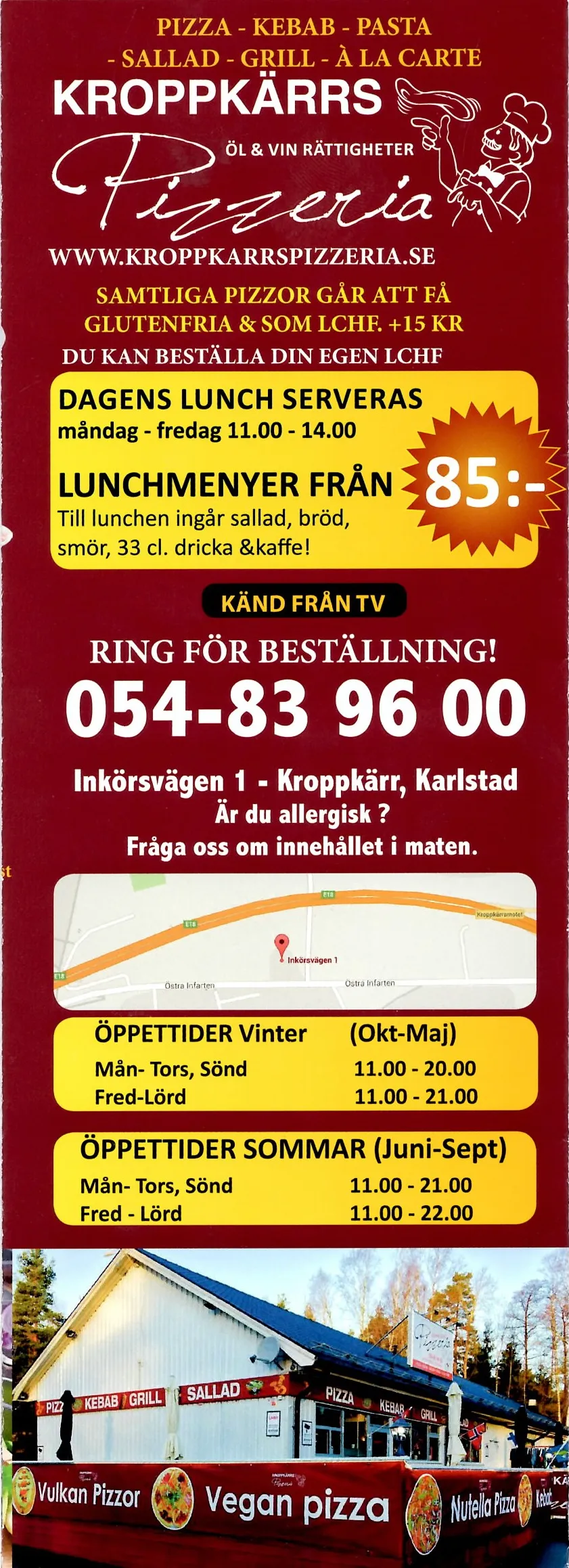 Bild på menyn för Kroppkärrs pizzeria, Karlstad