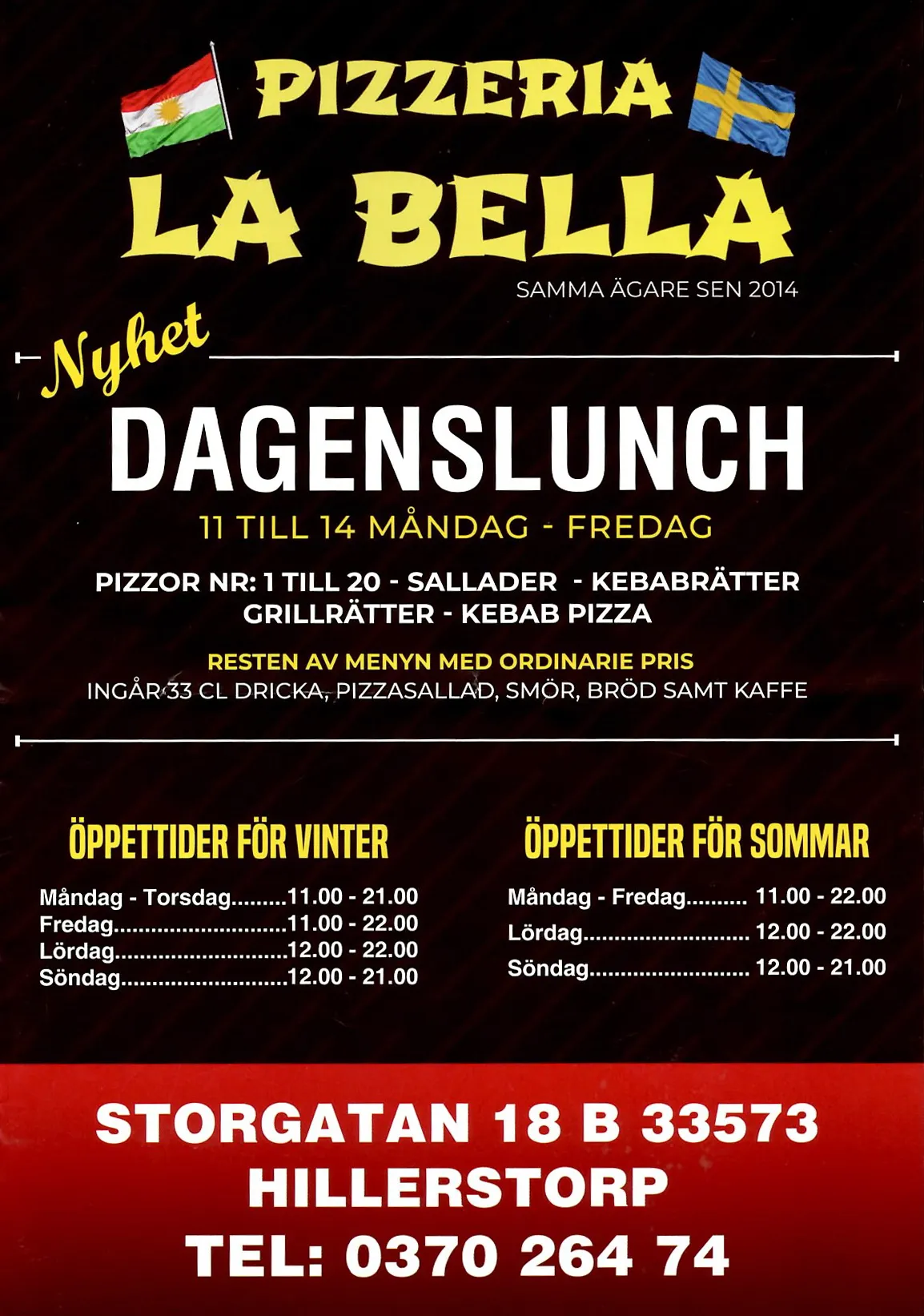 Bild på menyn för La Bella, Gnosjö