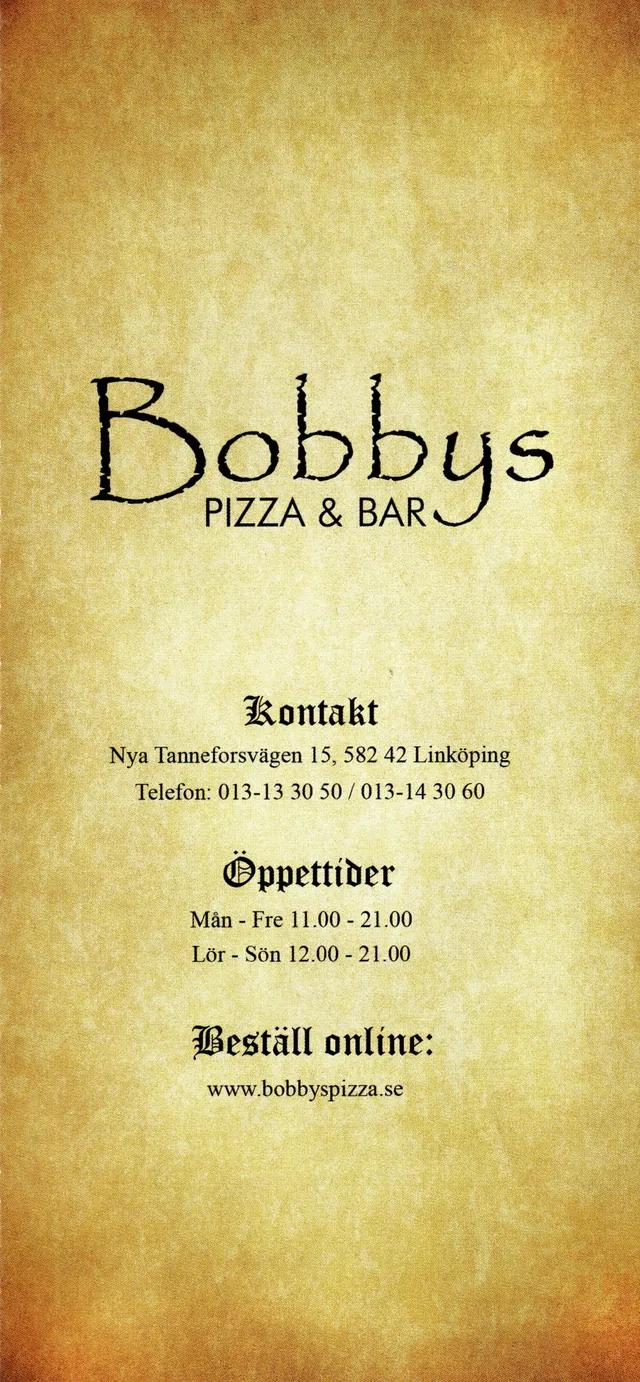 Menyn för Bobbys, Linköping