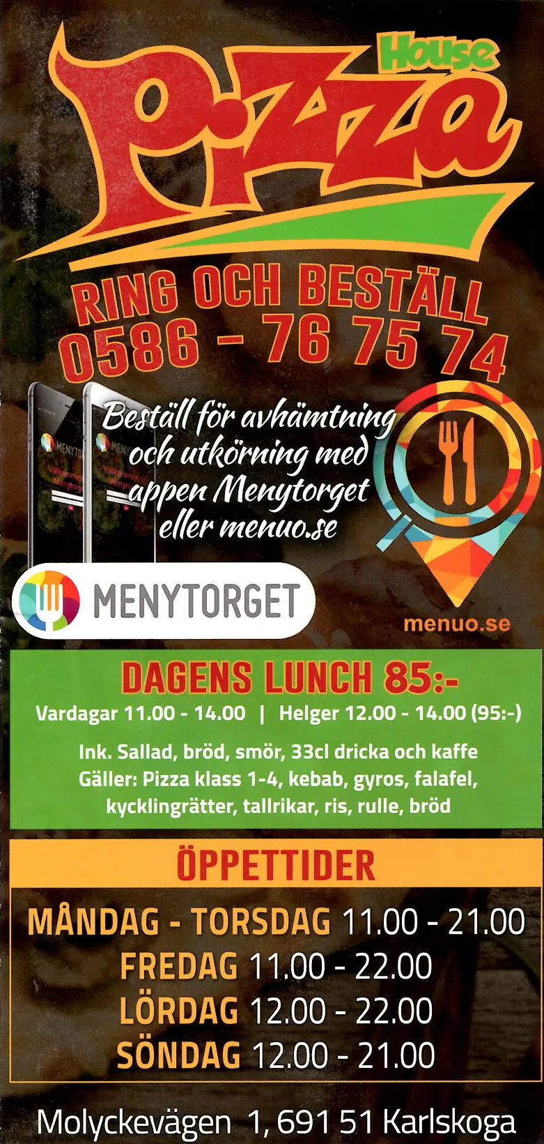 Bild på menyn för Pizza House, Karlskoga