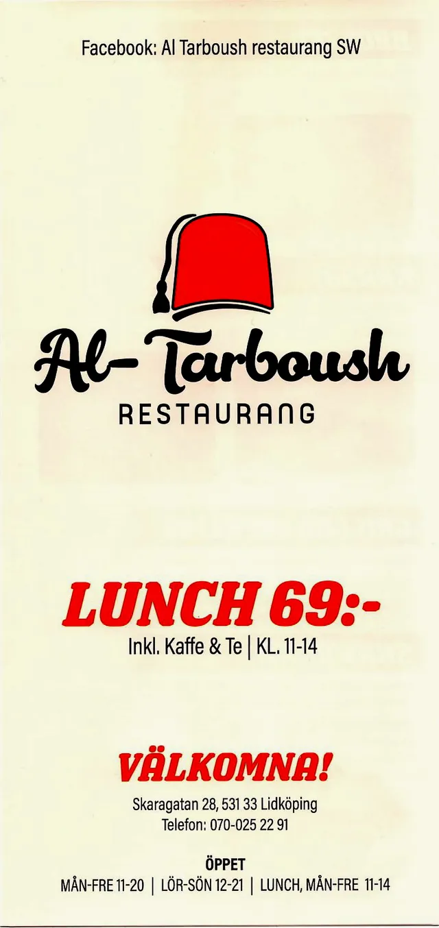 Menyn för Al Tarboush, Lidköping