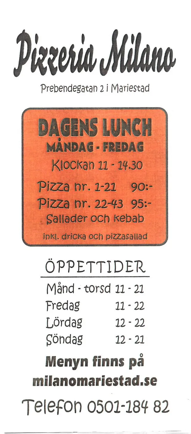 Menyn för Milano, Mariestad