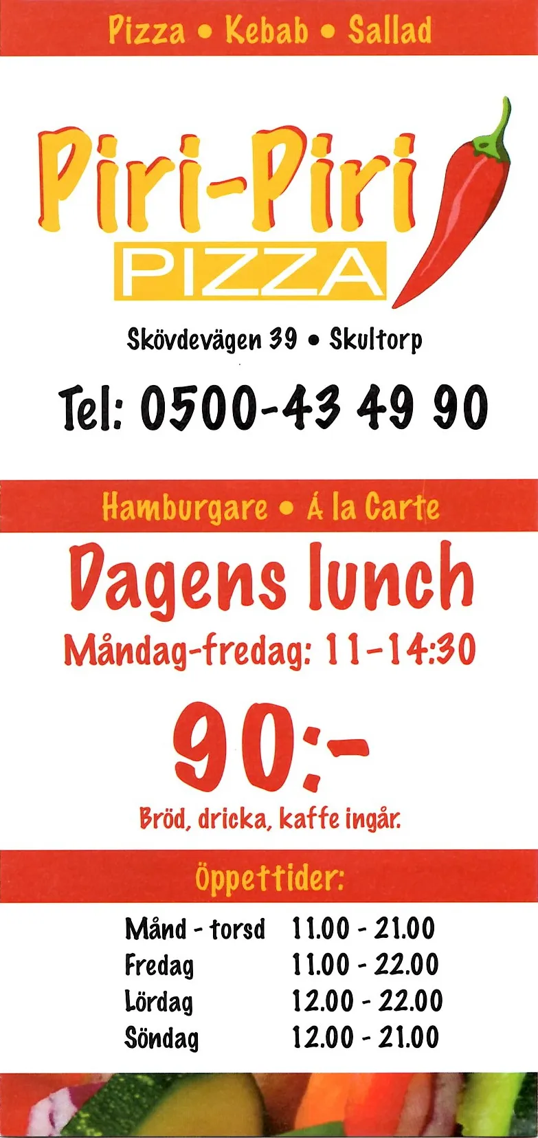 Bild på menyn för Piri-Piri Pizza, Skövde