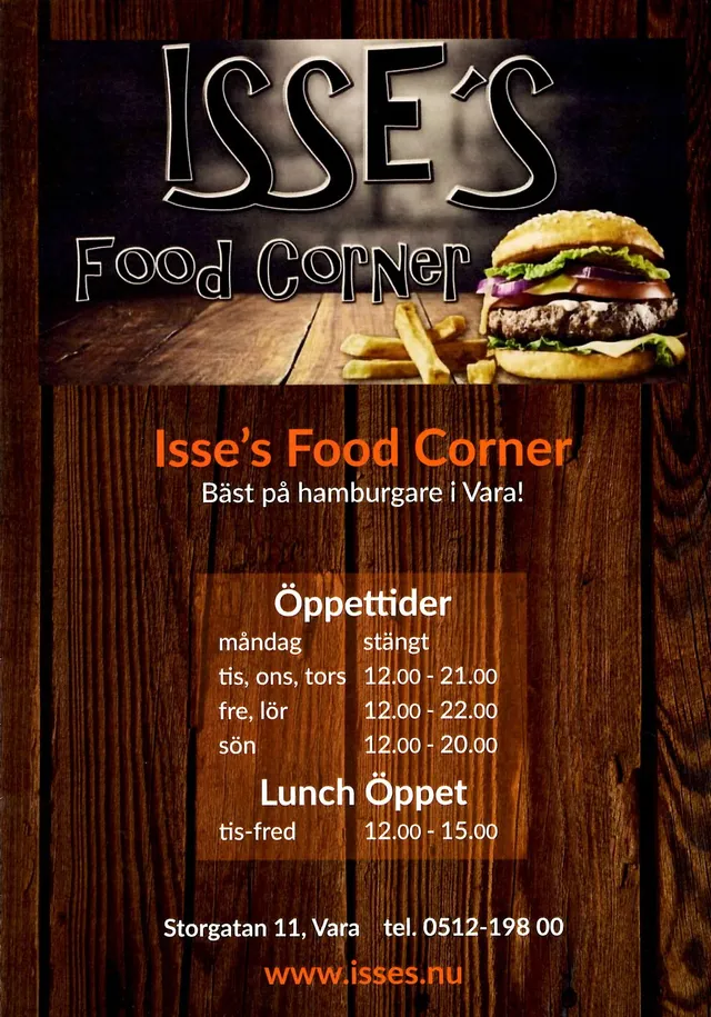 Menyn för Isse's Food Corner, Vara