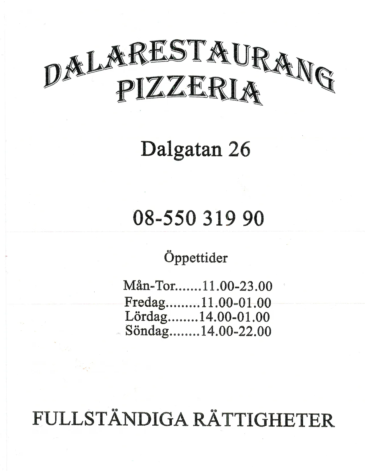 Bild på menyn för Dalarestaurang Pizzeria, Södertälje
