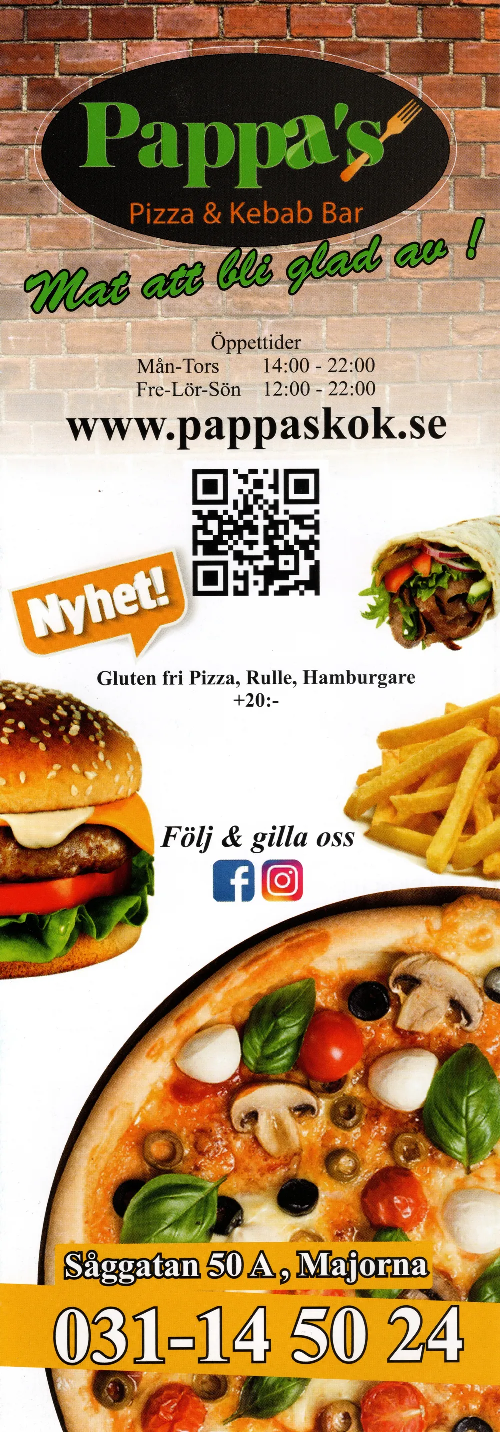 Bild på menyn för Pappa's Pizza & Kebab Bar, Göteborg