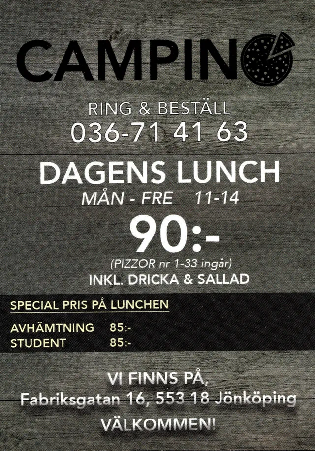 Menyn för Campino, Jönköping