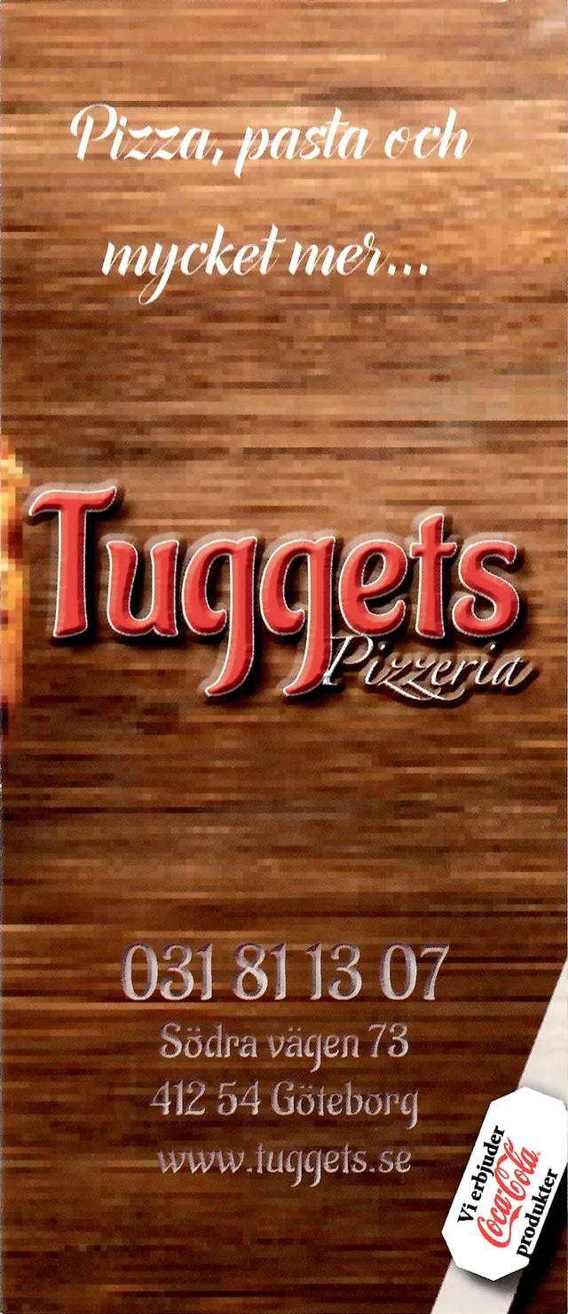 Menyn för Tuggets Pizzeria, Göteborg