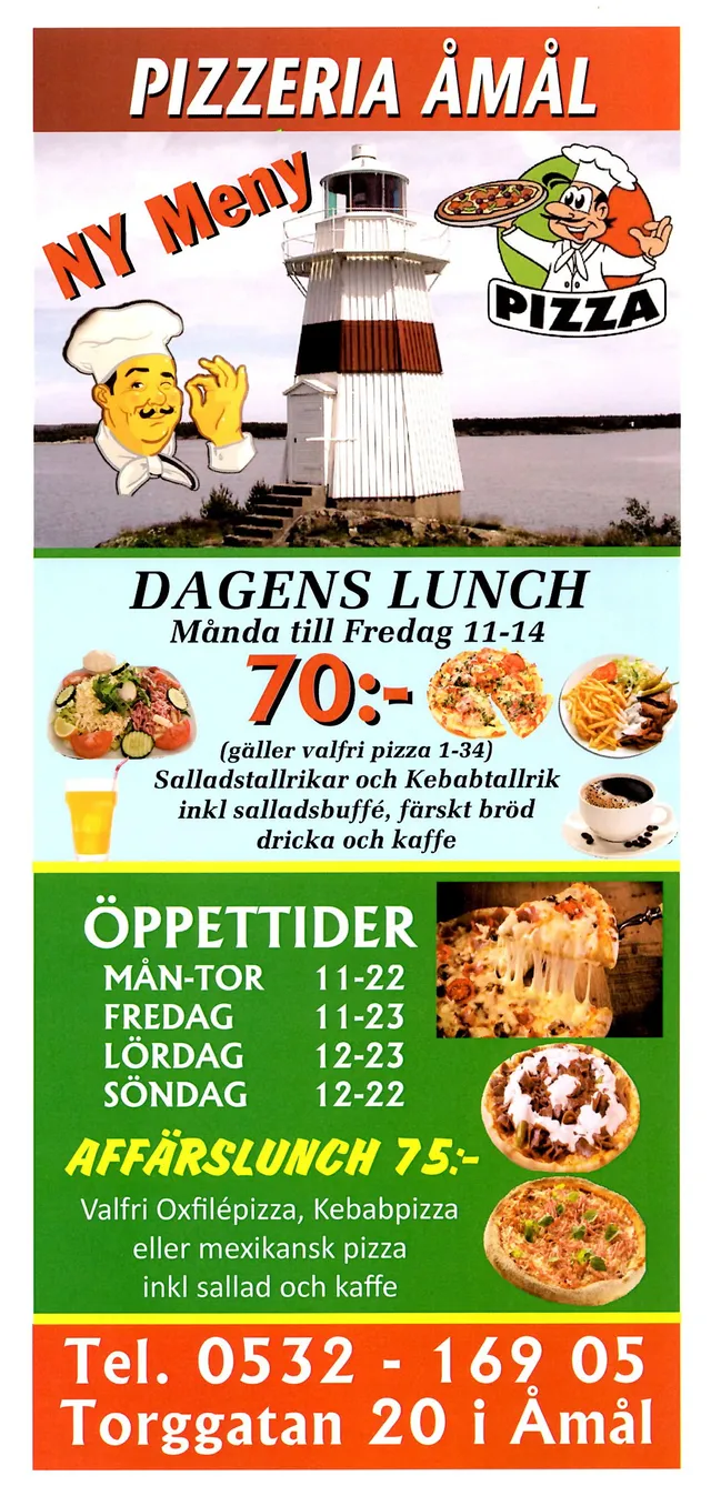 Menyn för Åmål Pizzeria, Åmål