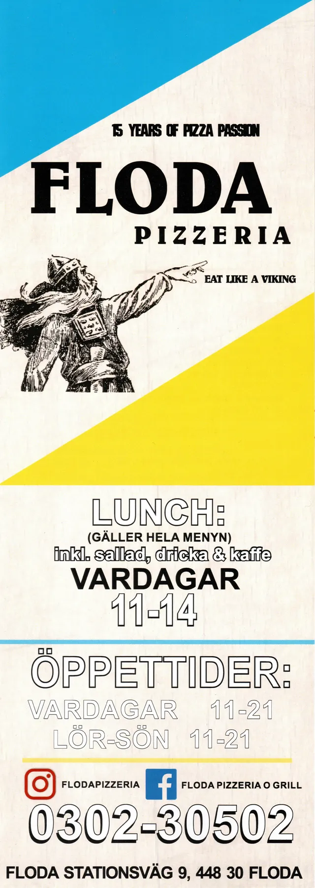 Menyn för Floda Pizzeria, Lerum