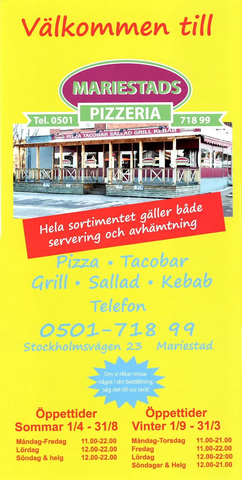 Bild på menyn för Mariestads Pizzeria, Mariestad