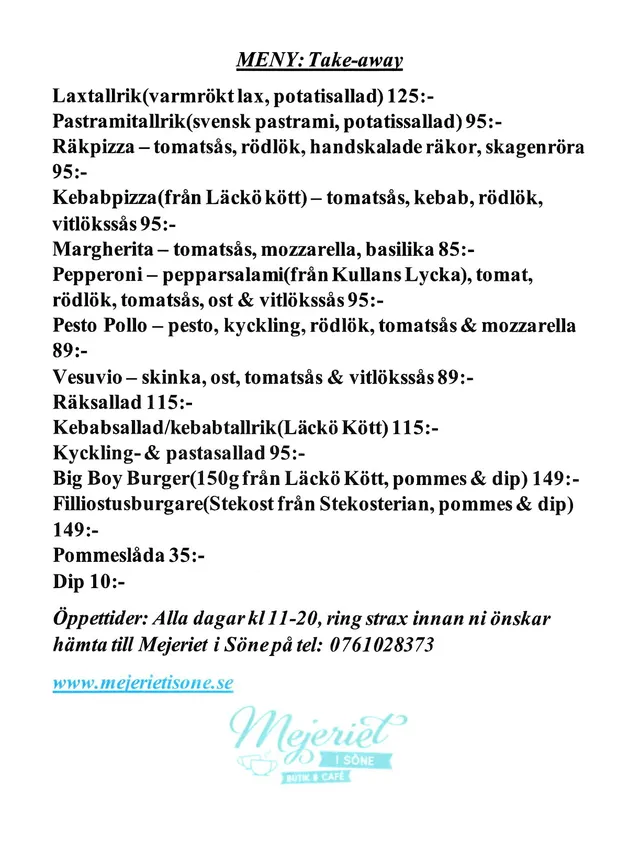 Menyn för Mejeriet i Söne, Lidköping