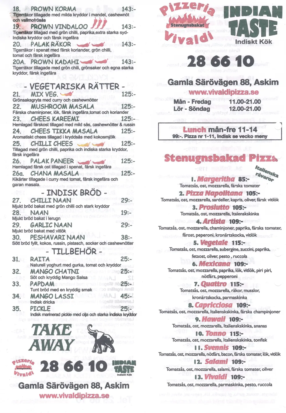 Bild på menyn för Vivaldi Pizzeria & Indian Taste, Göteborg