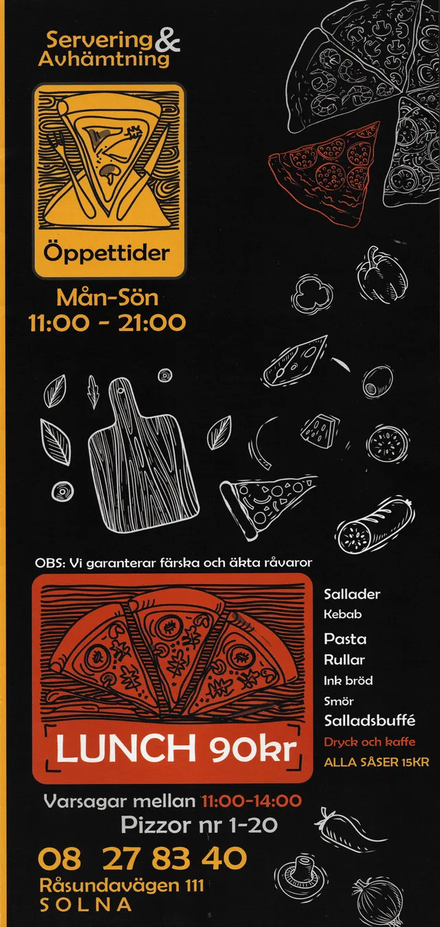 Menyn för La Pizza, Solna