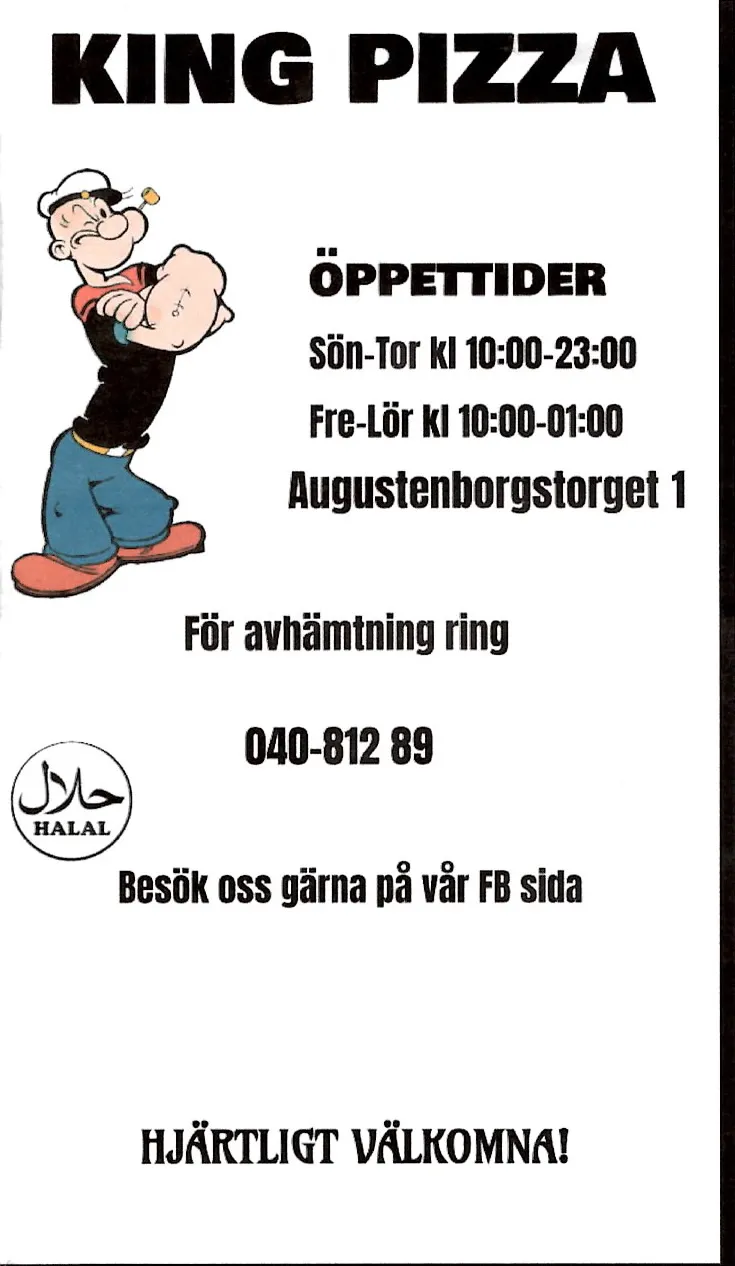 Bild på menyn för King Pizza, Malmö