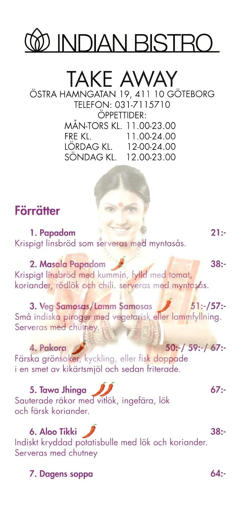 Bild på menyn för Indian Bistro, Göteborg