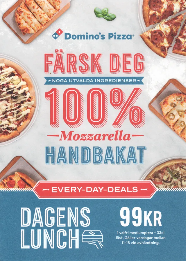 Menyn för Domino's Pizza, Göteborg