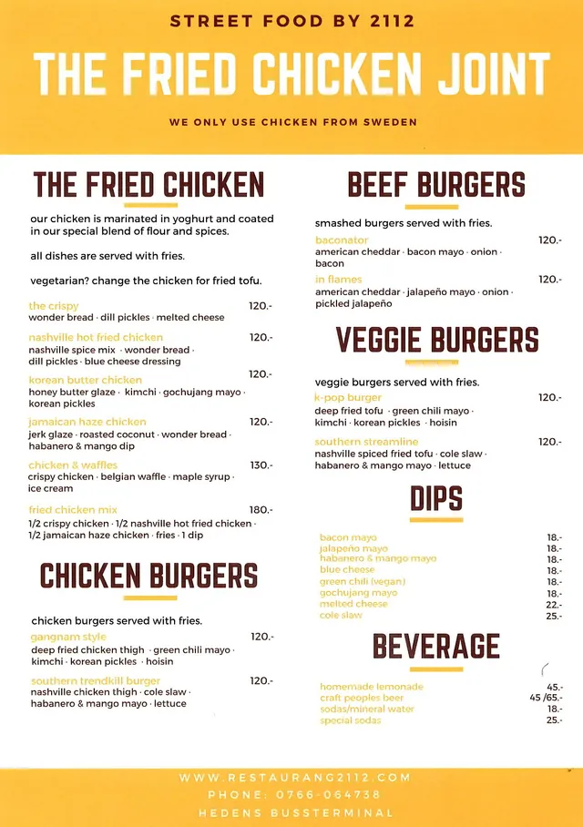 Menyn för Street Food By 2112, Göteborg