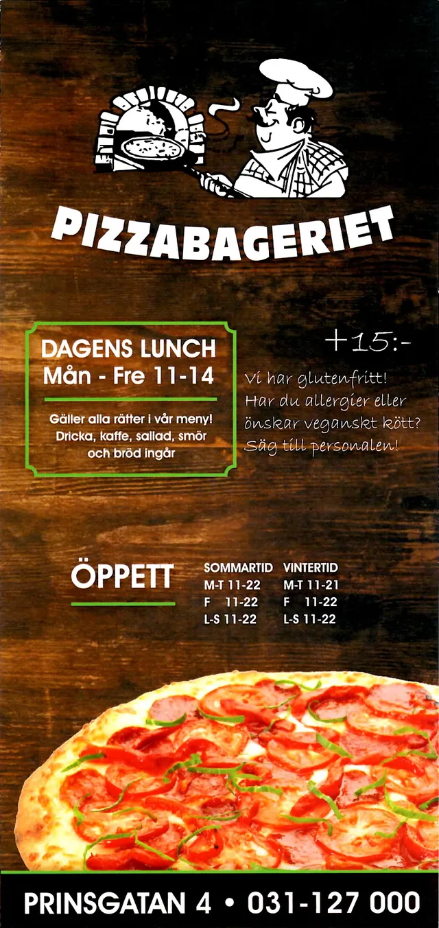 Menyn för Pizzabageriet, Göteborg