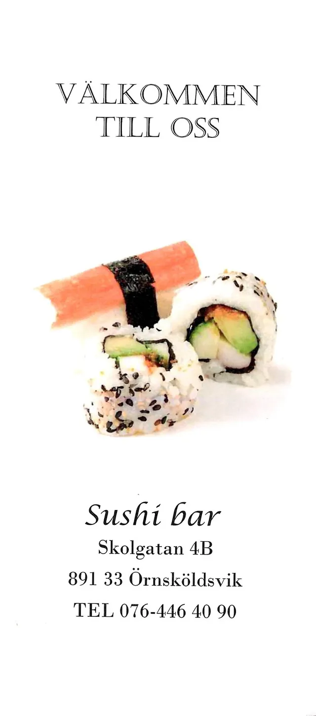 Menyn för Sushi Bar, Örnsköldsvik