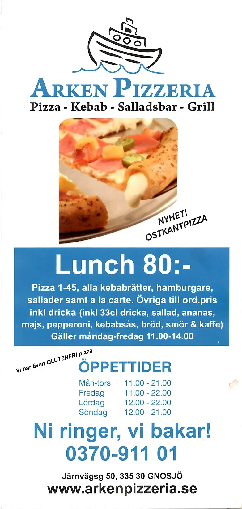 Bild på menyn för Arken Pizzeria, Gnosjö