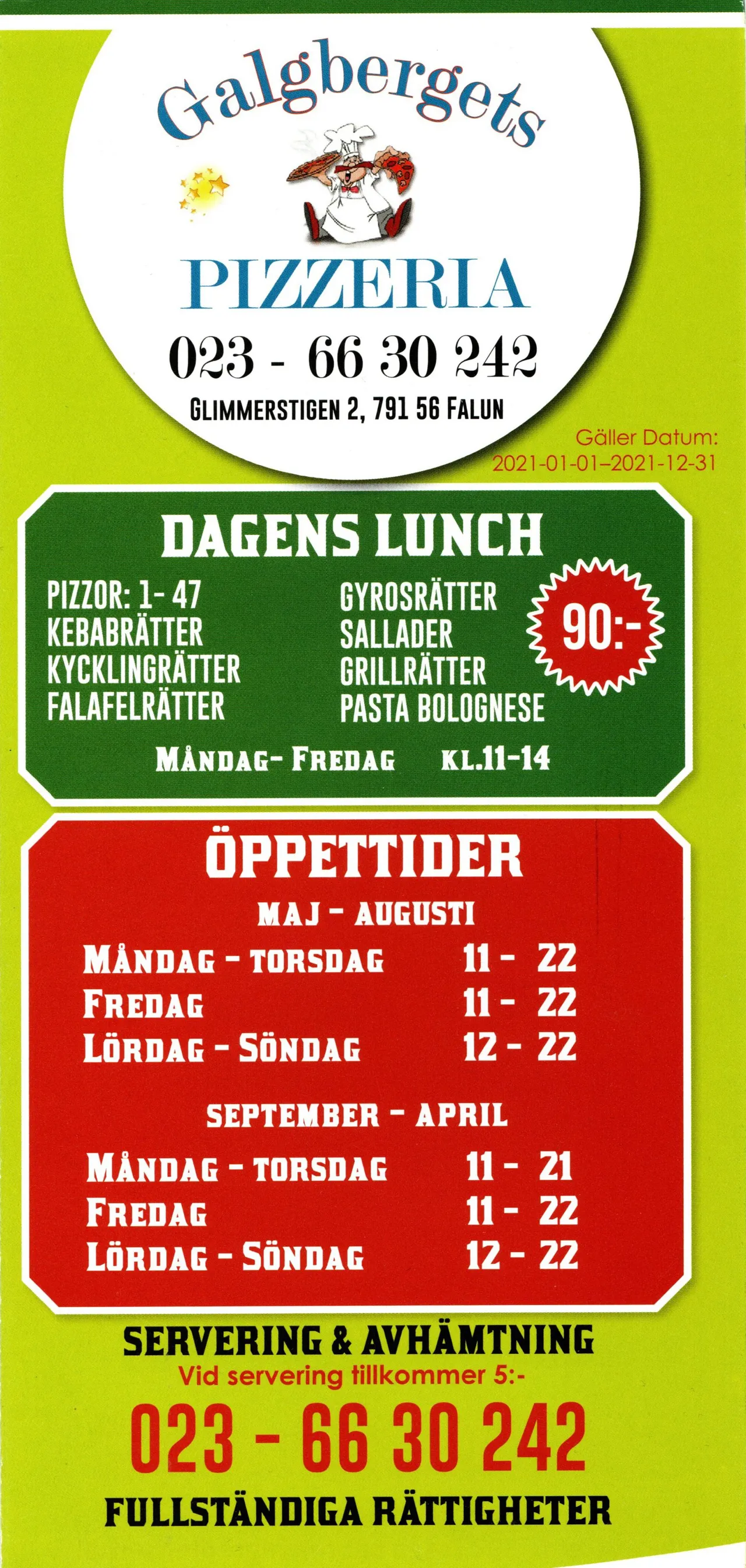 Bild på menyn för Galgbergets Pizzeria, Falun