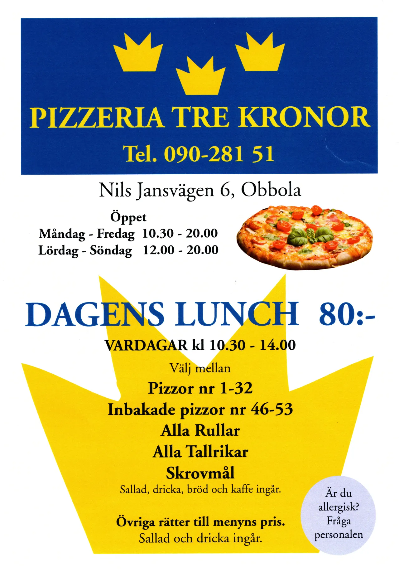 Bild på menyn för Tre Kronor, Umeå