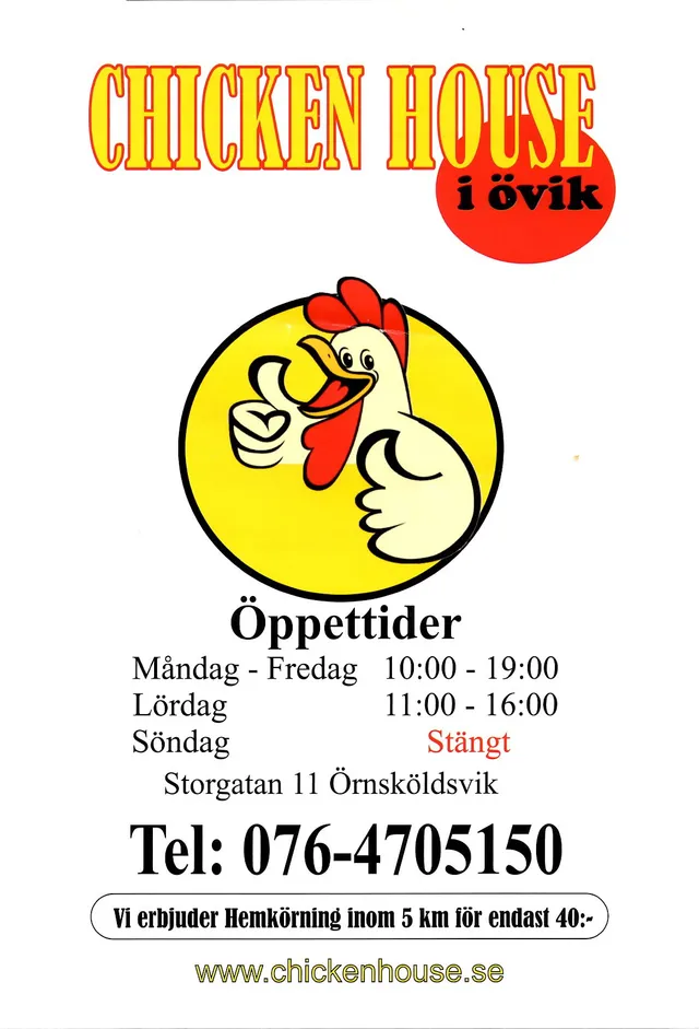 Menyn för Chicken House, Örnsköldsvik