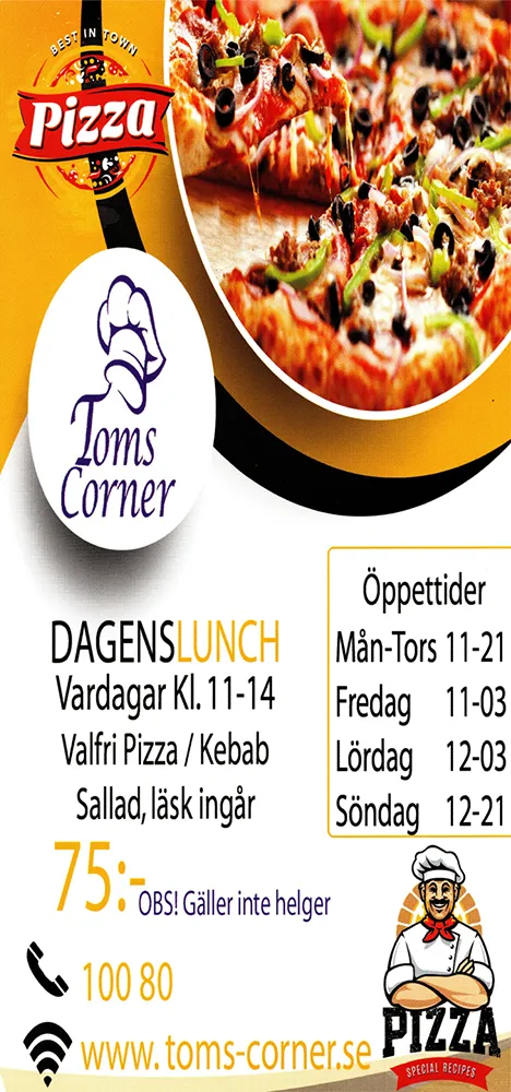 Menyn för Toms Corner, Karlshamn