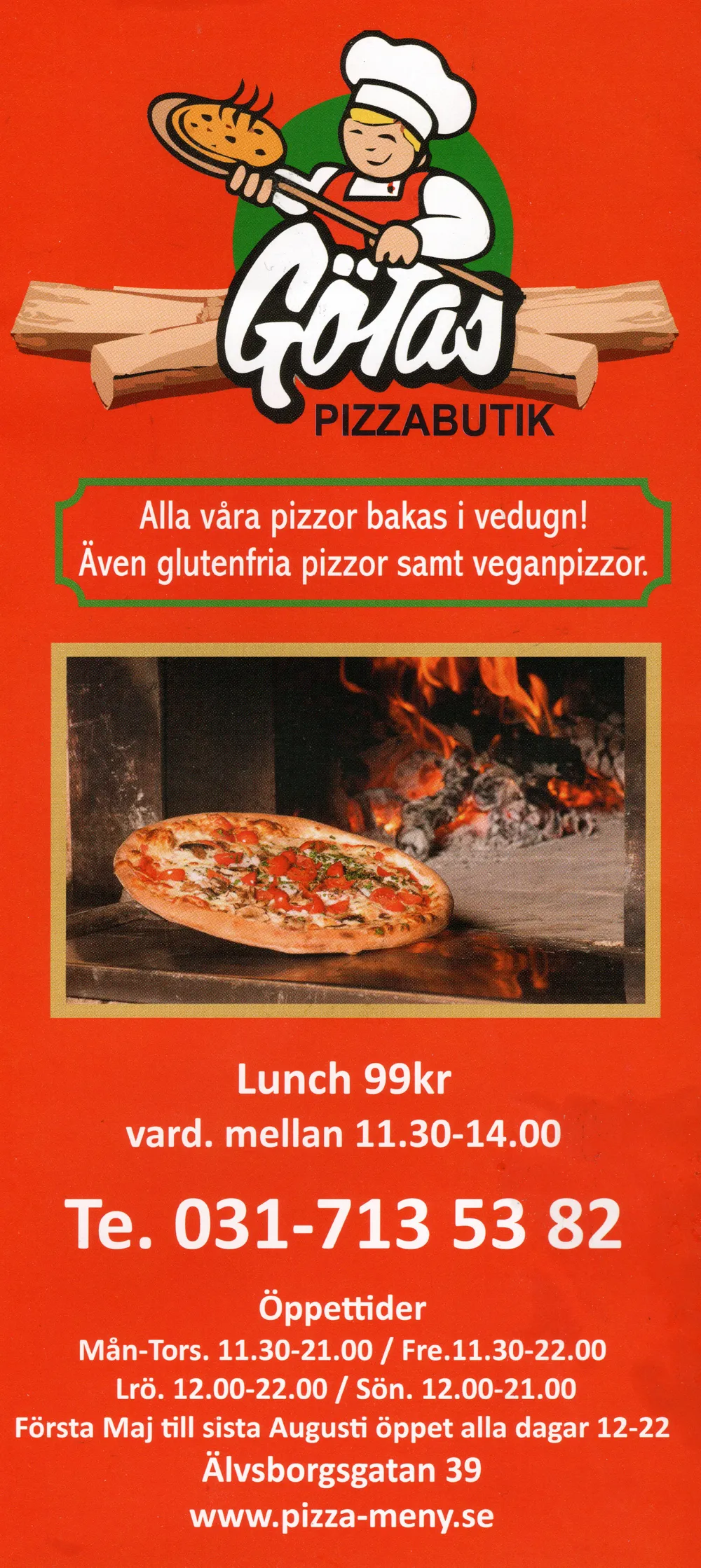 Bild på menyn för Götas Pizzabutik, Göteborg