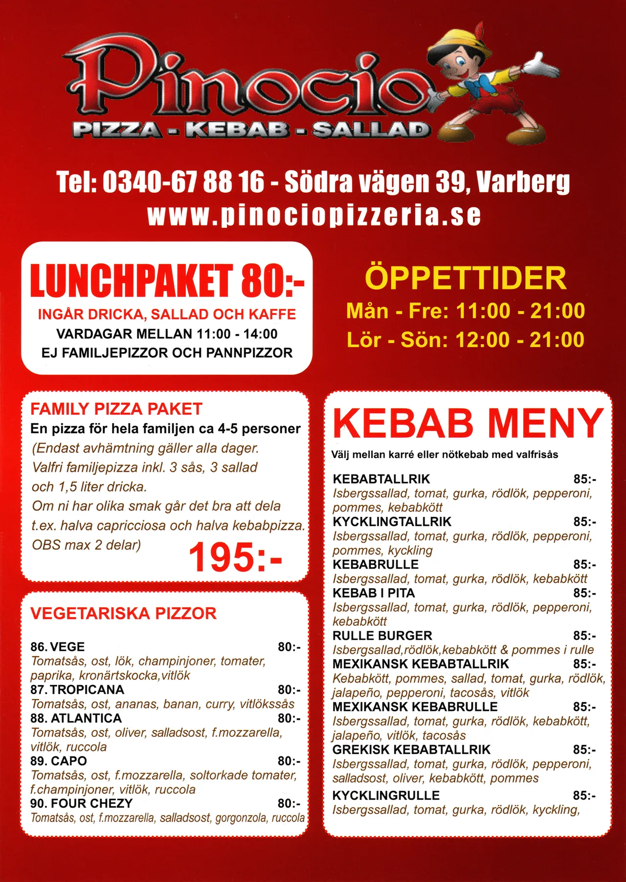 Bild på menyn för Pinocio, Varberg