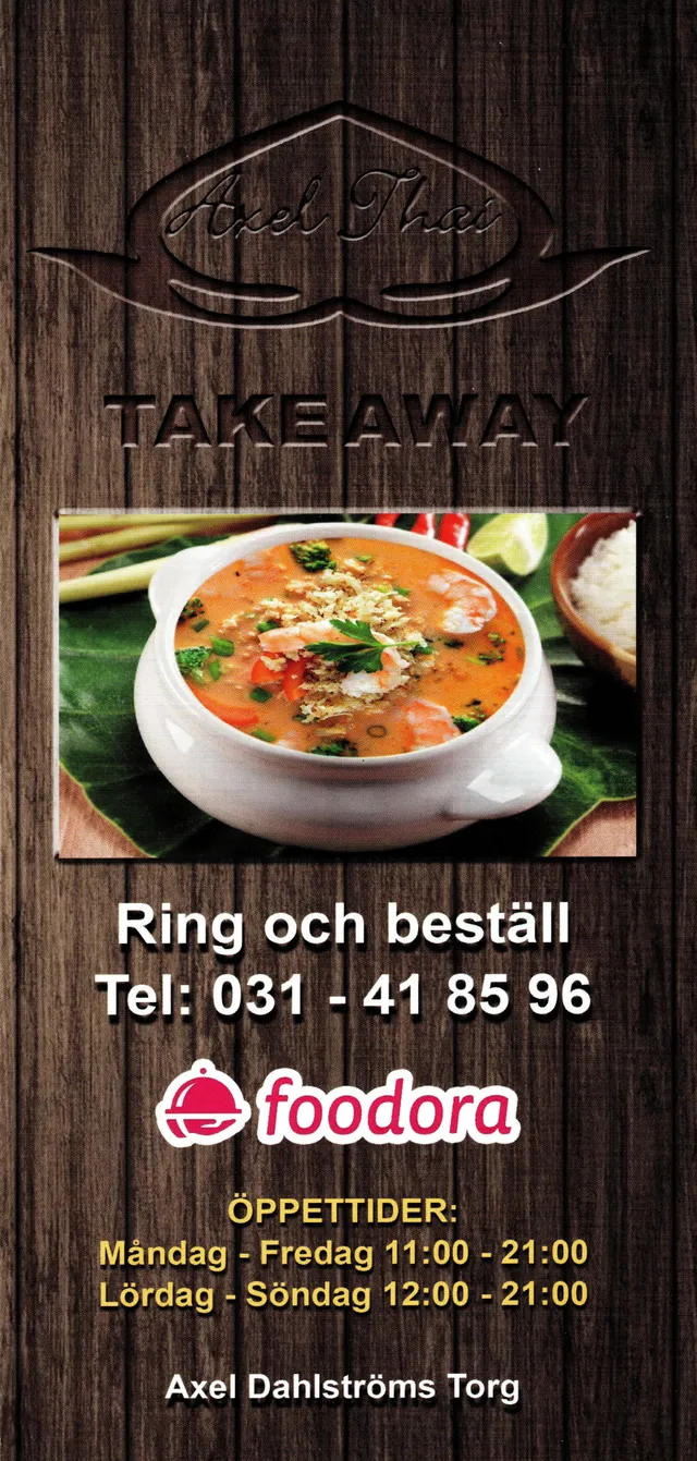 Menyn för Axel Thai, Göteborg