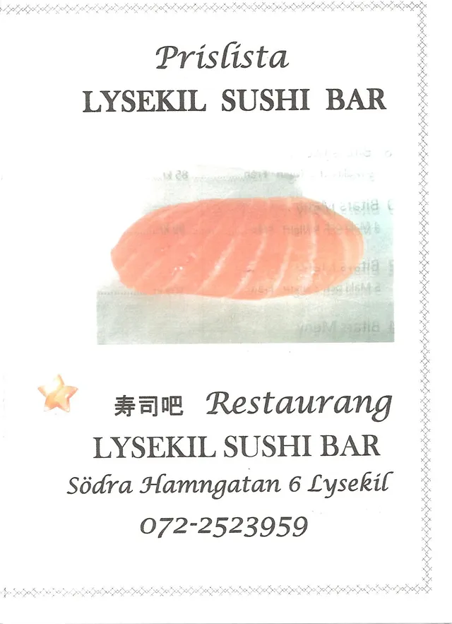 Menyn för Lysekil Sushi Bar, Lysekil