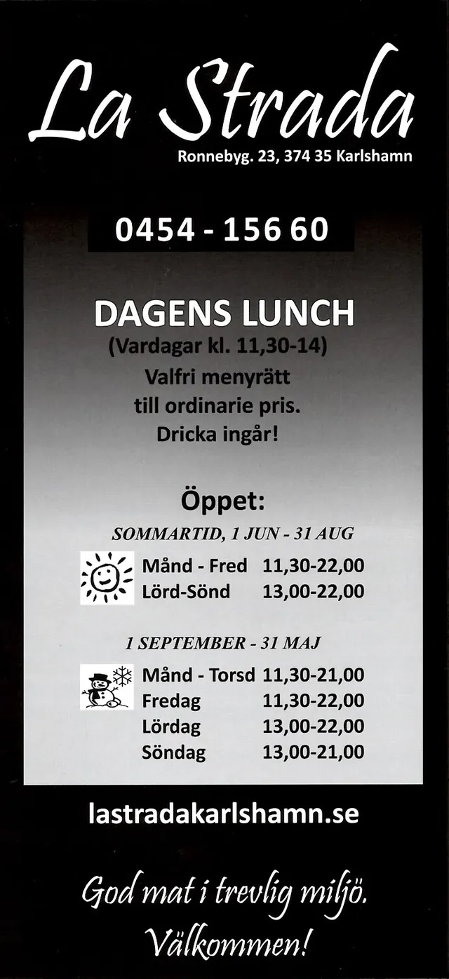Menyn för La Strada, Karlshamn