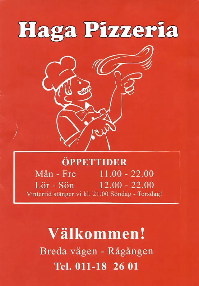 Menyn för Haga Pizzeria, Norrköping