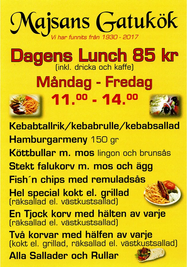 Menyn för Majsans Gatukök, Vara