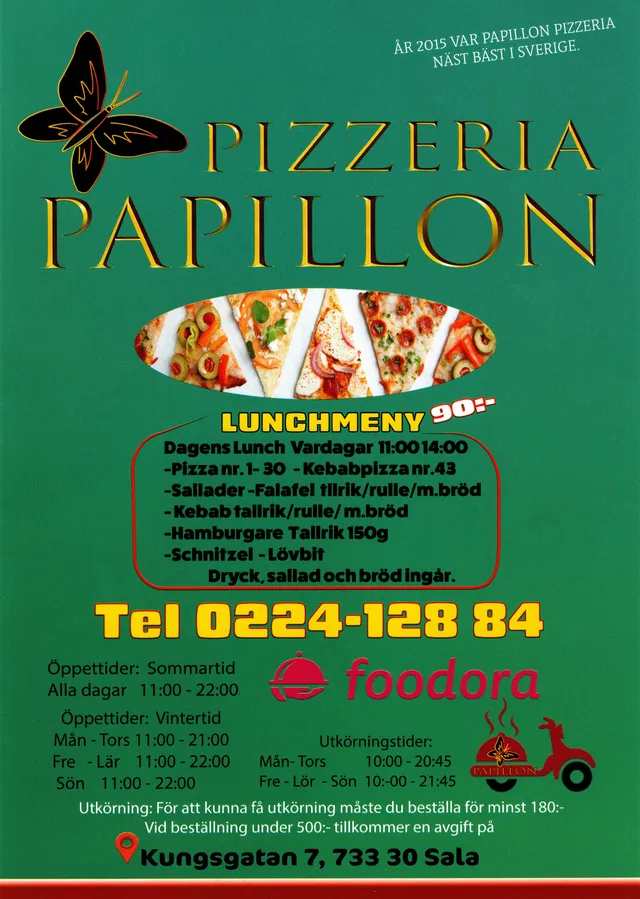 Menyn för Papillon, Sala